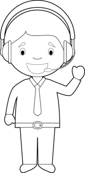 Easy coloring cartoon illustration of a telemarketing phone operator. vector