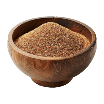 Brown teff grain in a wooden bowl isolated on transparent background png