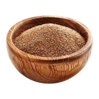 Brown teff grain in a wooden bowl isolated on transparent background png