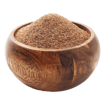 Brown teff grain in a wooden bowl isolated on transparent background png