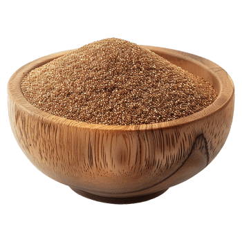 Brown teff grain in a wooden bowl isolated on transparent background png