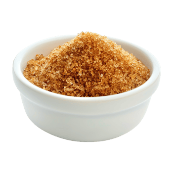 Brown cane sugar pile in white bowl isolated on transparent background png