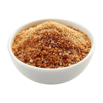 Brown cane sugar pile in white bowl isolated on transparent background png