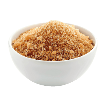 Brown cane sugar pile in white bowl isolated on transparent background png