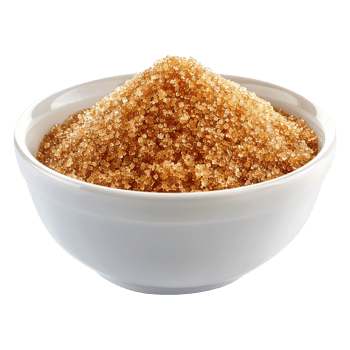 Brown cane sugar pile in white bowl isolated on transparent background png