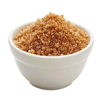 Brown cane sugar pile in white bowl isolated on transparent background png