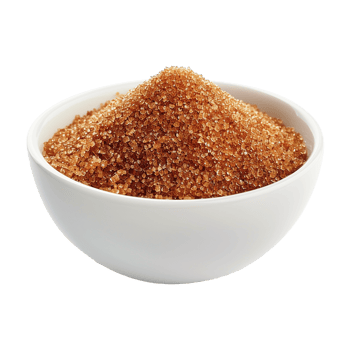 Brown cane sugar pile in white bowl isolated on transparent background png