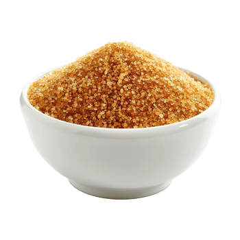 Brown cane sugar pile in white bowl isolated on transparent background png