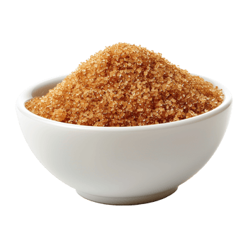 Brown cane sugar pile in white bowl isolated on transparent background png