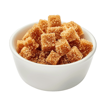 Brown cane sugar pile in white bowl isolated on transparent background png