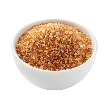 Brown cane sugar pile in white bowl isolated on transparent background png