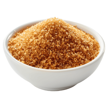 Brown cane sugar pile in white bowl isolated on transparent background png