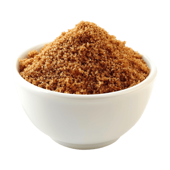Brown cane sugar pile in white bowl isolated on transparent background png