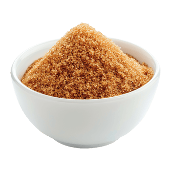 Brown cane sugar pile in white bowl isolated on transparent background png