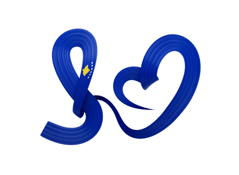 3d Flag Of Kosovo Heart Shape Shiny Wavy Awareness Ribbon Flag 3d Illustration png