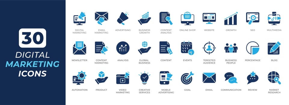 Set of Digital Marketing icon illustration. collection of digital marketing icons vector