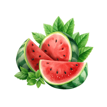 watermelon slices with leaves on a transparent background png