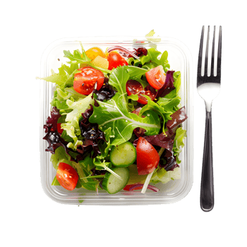 Ready-to-eat Salad in Clear Container with Fork on Transparent Background png