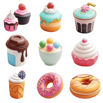 Sweet treats 3D icon set on transparent png