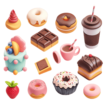 3D sweet food icon pack transparent background png