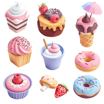 Sweet food 3D icons collection transparent png