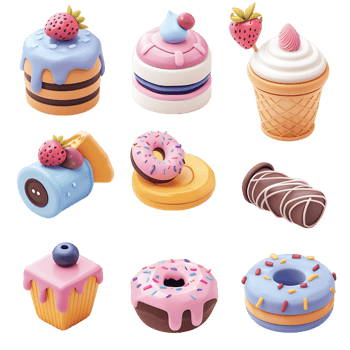 3D sweet food icon set clear background png
