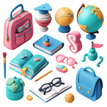 transparent background 3D school and education icons png