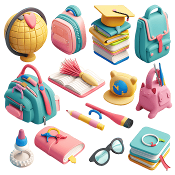 transparent background school and education 3D rendering icons png