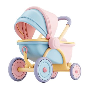 Baby stroller 3D icon isolated transparent png