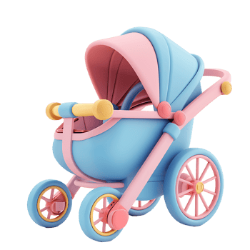 Clear background 3D render baby stroller png
