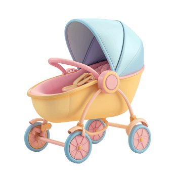 Transparent 3D icon baby stroller isolated png