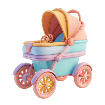 3D rendering of baby stroller on transparent png