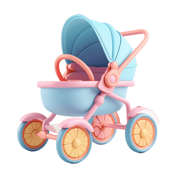 Transparent baby stroller 3D rendering png