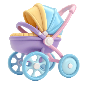 3D baby stroller icon with transparent background png