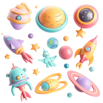 Space 3D icon set transparent background png