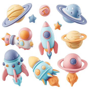 Isolated 3D space icons on transparent png
