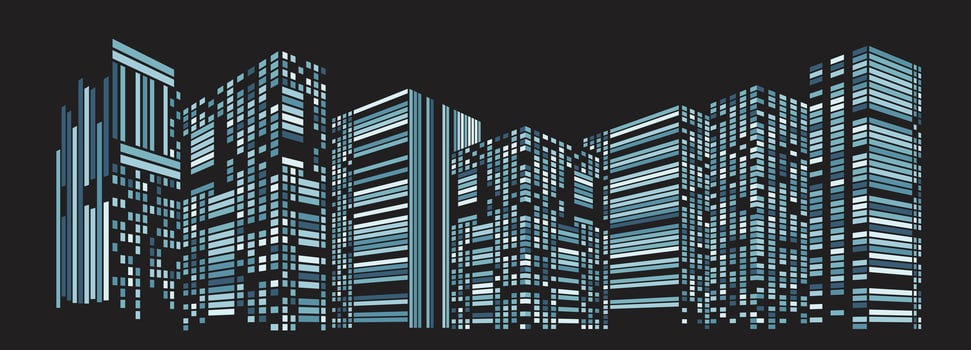 Modern Pixel Cityscape Illustration in Flat Design vector