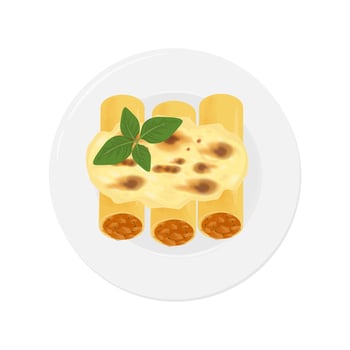 Illustration logo Clip art Top View Cannelloni pasta with bolognese and mozzarella vector
