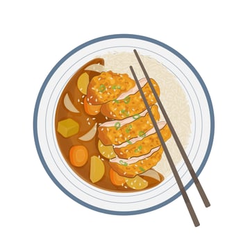 Illustration logo Clip art Top view Japanese katsu curry with chopstick vector
