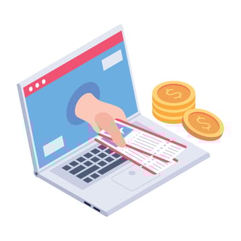 An isometric icon of buy tickets online vector
