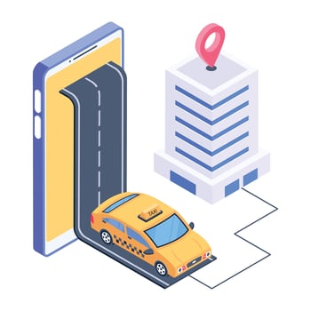An isometric icon of taxi booking vector