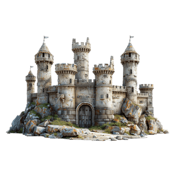 Stone Medieval Castle on Rocky Outcropping png