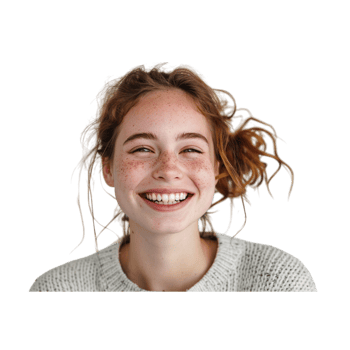 Portrait of a Young Woman With Freckles Smiling in a White Sweater png
