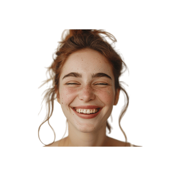 Woman With Red Hair Smiling With Closed Eyes png