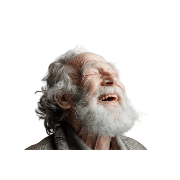 Elderly Man With Grey Hair and Beard Laughing Upwards png