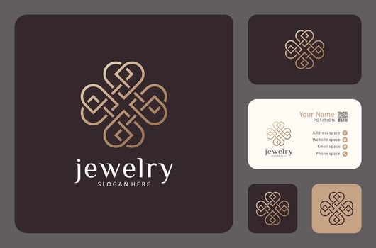 golden line logo for jewelry or beauty salon with business card design. vector