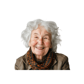 Smiling Elderly Woman In A Brown Jacket And Scarf png