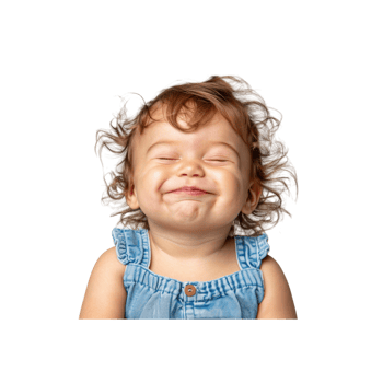 Happy Little Girl Wearing Denim Dress Smiles With Eyes Closed png