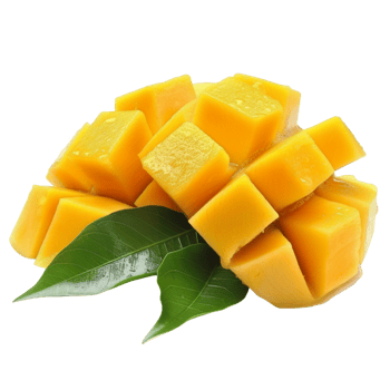 Fresh Ripe Mango Cubes With Green Leaves png