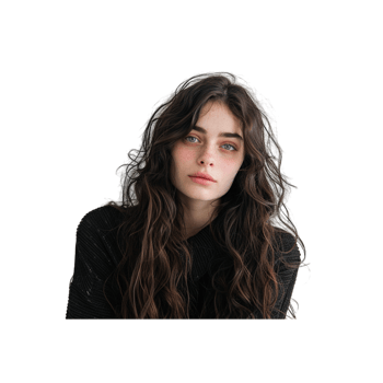 Portrait of a Woman With Long Wavy Hair Wearing a Black Sweater png